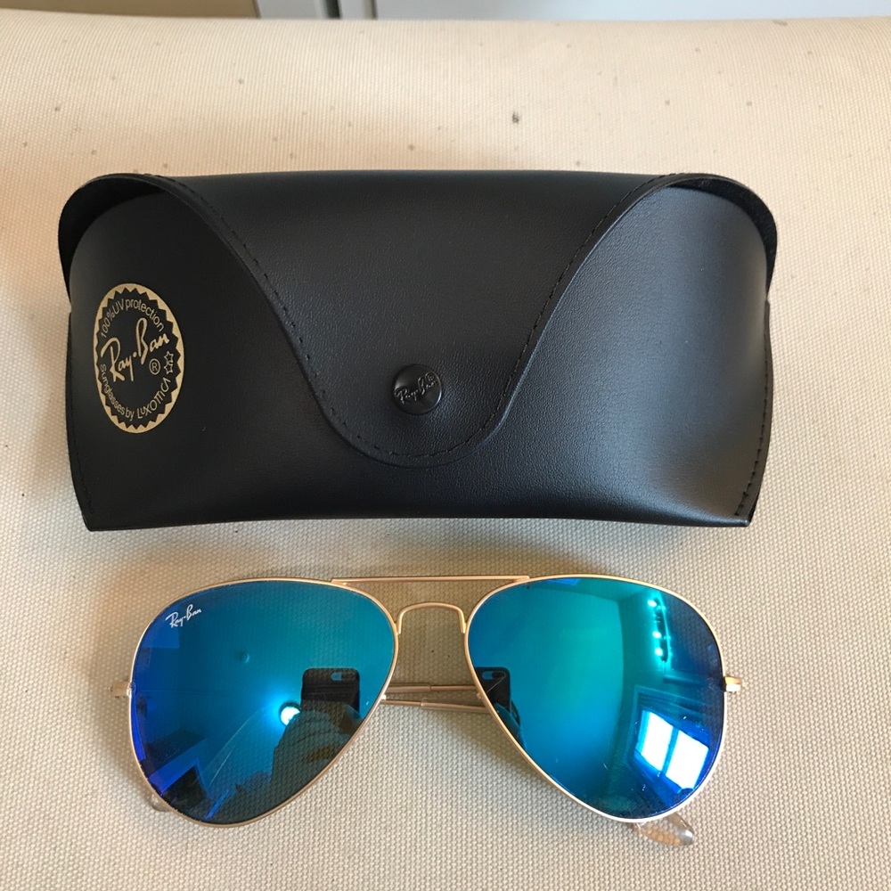blue lens ray ban aviators